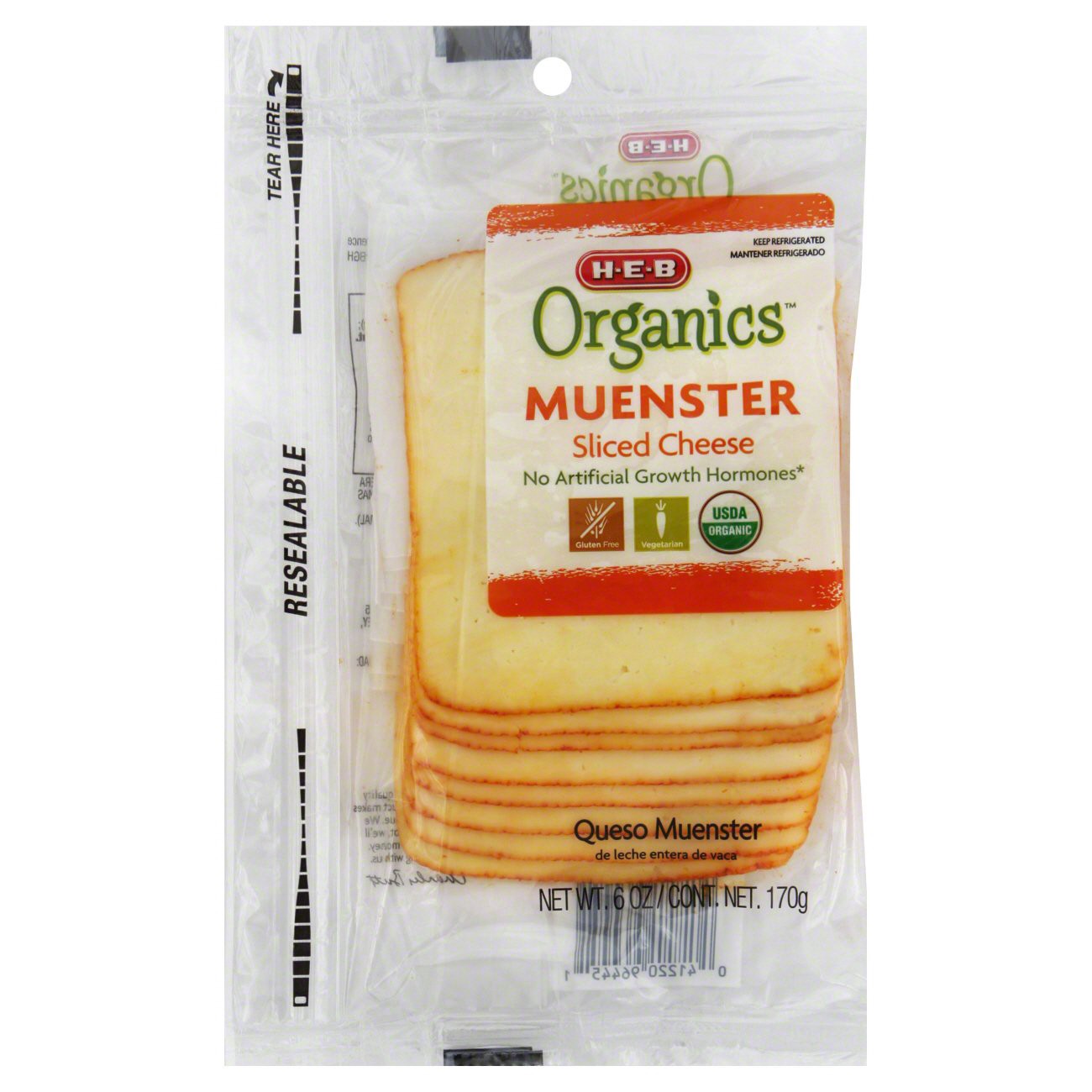 slide 1 of 1, H-E-B Organics Sliced Muenster Cheese, 6 oz