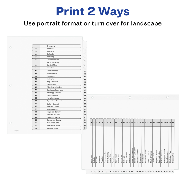 slide 8 of 8, Avery Ready Index 20% Recycled Table Of Contents Dividers, 1-31 Tab, Black/White, 1 ct