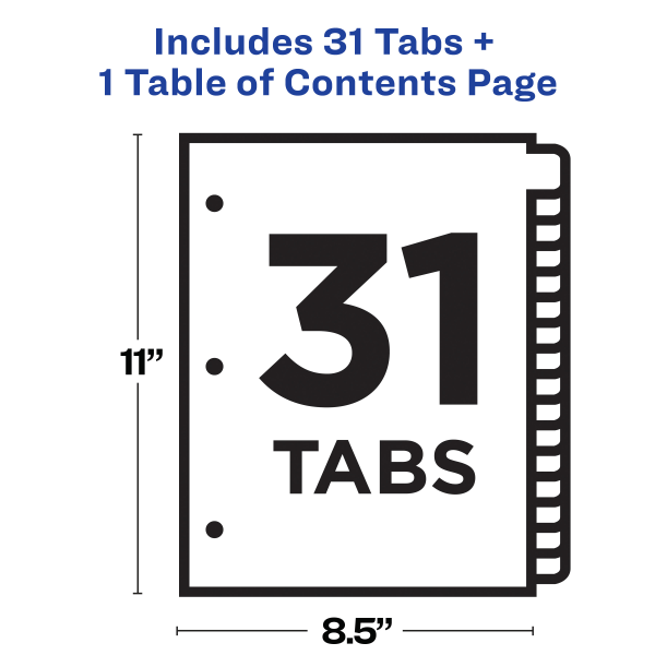 slide 4 of 8, Avery Ready Index 20% Recycled Table Of Contents Dividers, 1-31 Tab, Black/White, 1 ct
