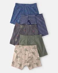 Carters Boys 5-Pack Dino Boxer Brief Underwear - Green/Blue/Tan Beige/Navy/Grey/Olive 14