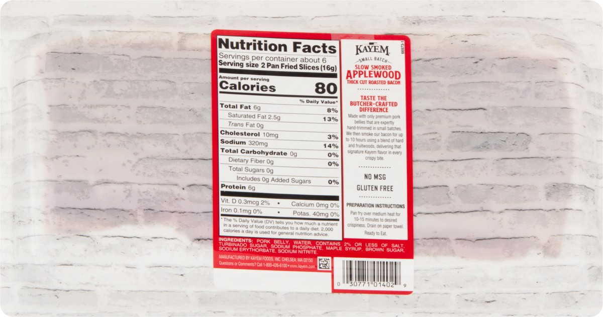 slide 9 of 13, Kayem Slow Smoked Small Batch Thick Cut Roasted Applewood Bacon 12 oz, 12 oz