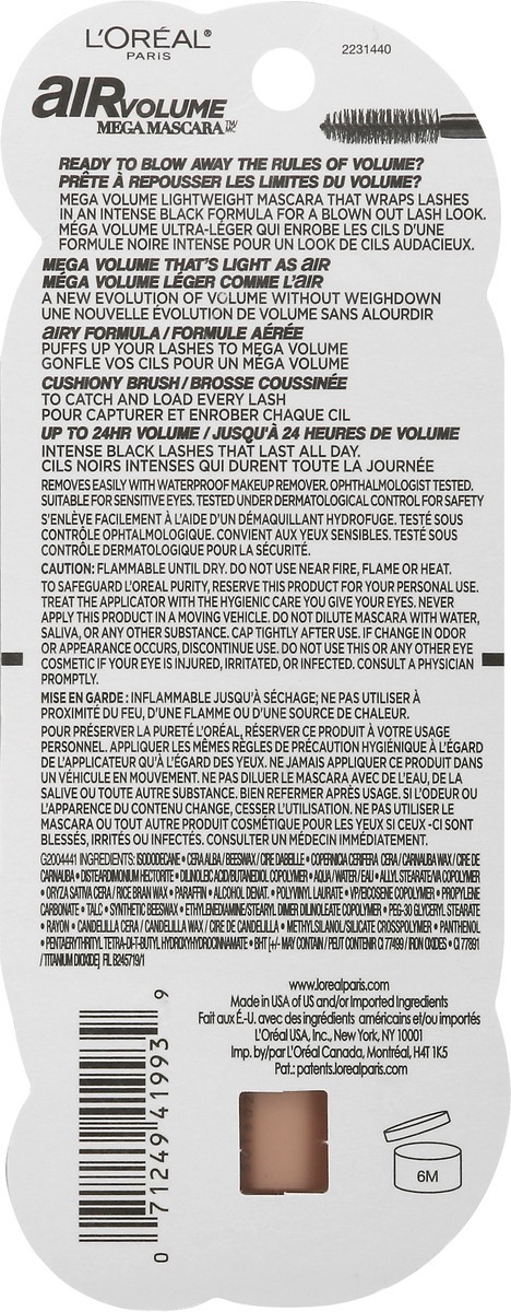 slide 5 of 9, L'Oréal L'Oreal Paris Air Volume Mega Lightweight Mascara - 854 Waterproof Black - 0.28 fl oz, 0.28 fl oz