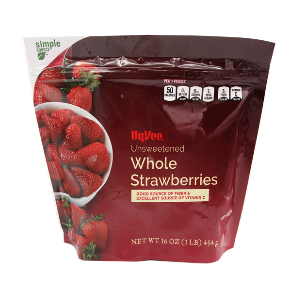 slide 1 of 8, Hy-vee Freshly Frozen Unsweetened Whole Strawberries, 16 oz