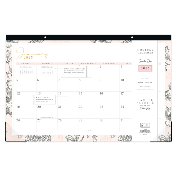 slide 2 of 2, 2025 Blue Sky Monthly Desk Pad Calendar, 17"" X 11"", Drawn Peony, January To December, 148938, 1 ct