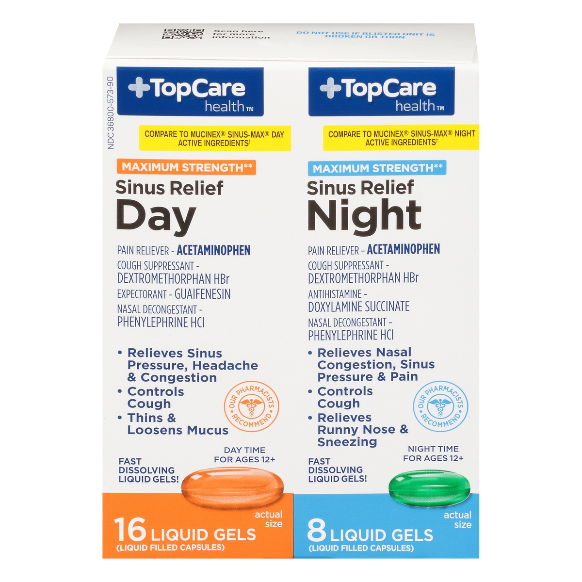 slide 1 of 1, TopCare Health Maximum Strength Day/Night Sinus Relief 24 Softgels, 24 ct