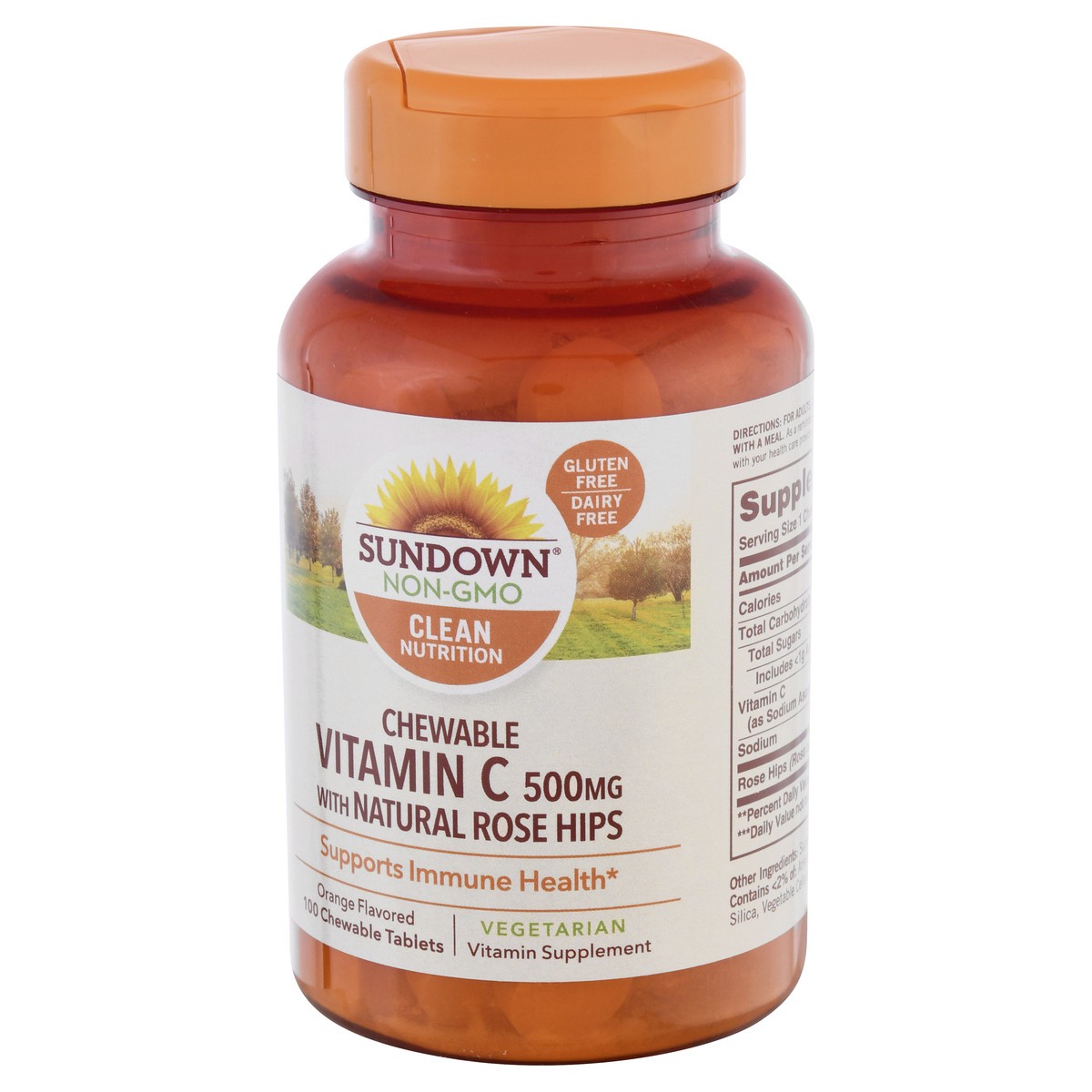 slide 6 of 9, Sundown Non-GMO 500 mg with Natural Rose Hips Chewable Tablets Orange Flavored Vitamin C 100 ea, 100 ct; 500 mg