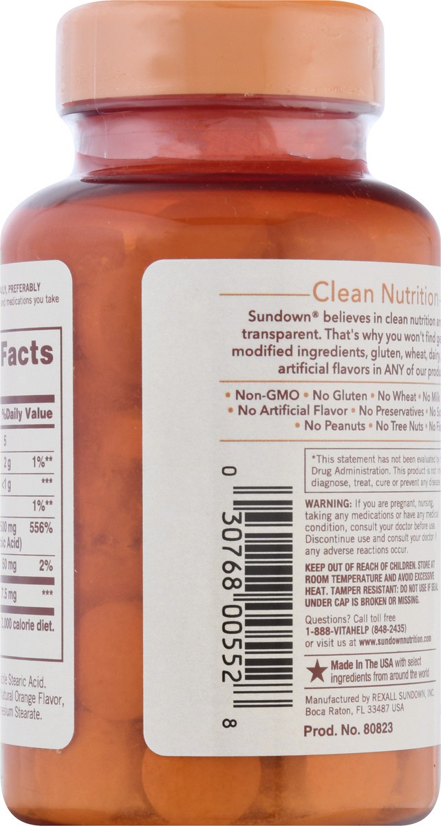 slide 8 of 9, Sundown Non-GMO 500 mg with Natural Rose Hips Chewable Tablets Orange Flavored Vitamin C 100 ea, 100 ct; 500 mg