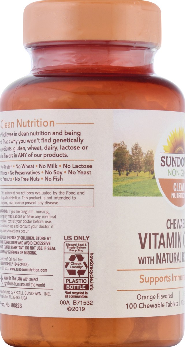 slide 4 of 9, Sundown Non-GMO 500 mg with Natural Rose Hips Chewable Tablets Orange Flavored Vitamin C 100 ea, 100 ct; 500 mg