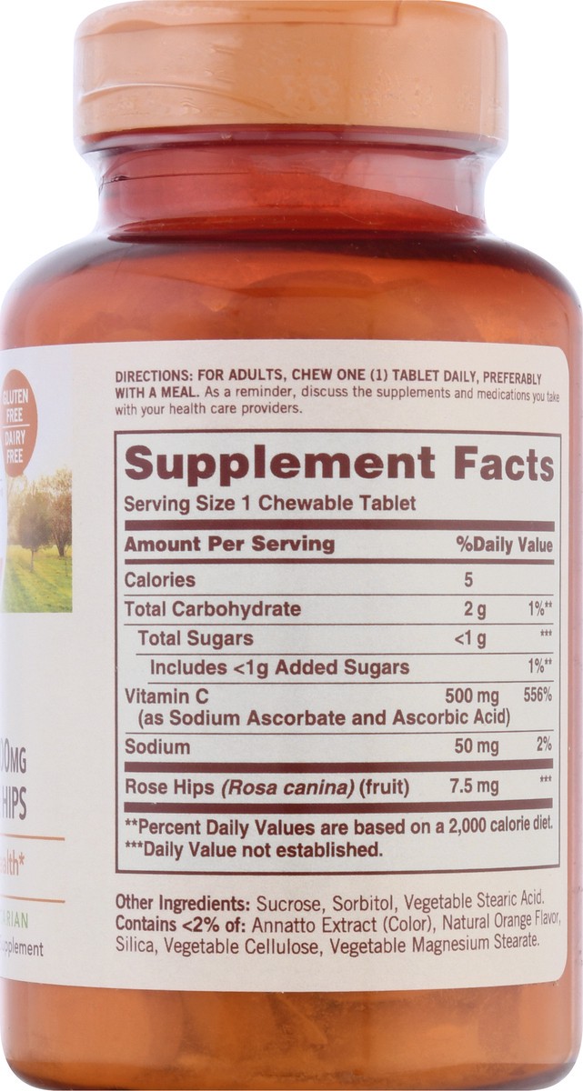 slide 5 of 9, Sundown Non-GMO 500 mg with Natural Rose Hips Chewable Tablets Orange Flavored Vitamin C 100 ea, 100 ct; 500 mg