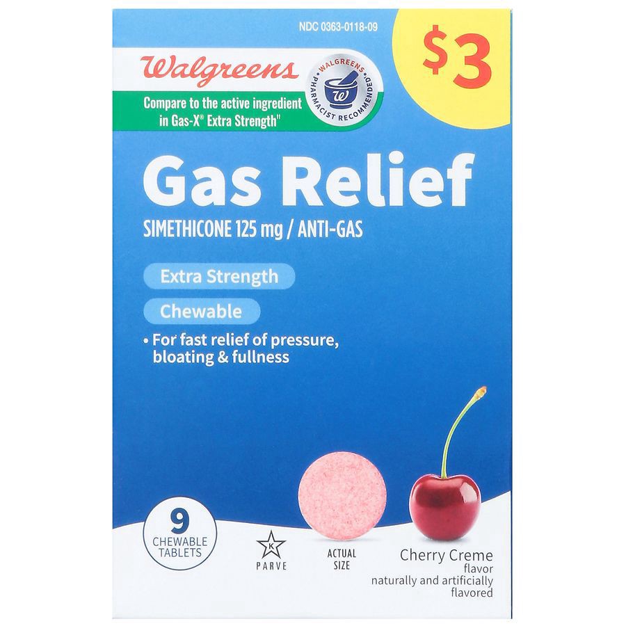 slide 1 of 3, Walgreens Extra Strength Gas Relief Chewable Tablets, 9 ct