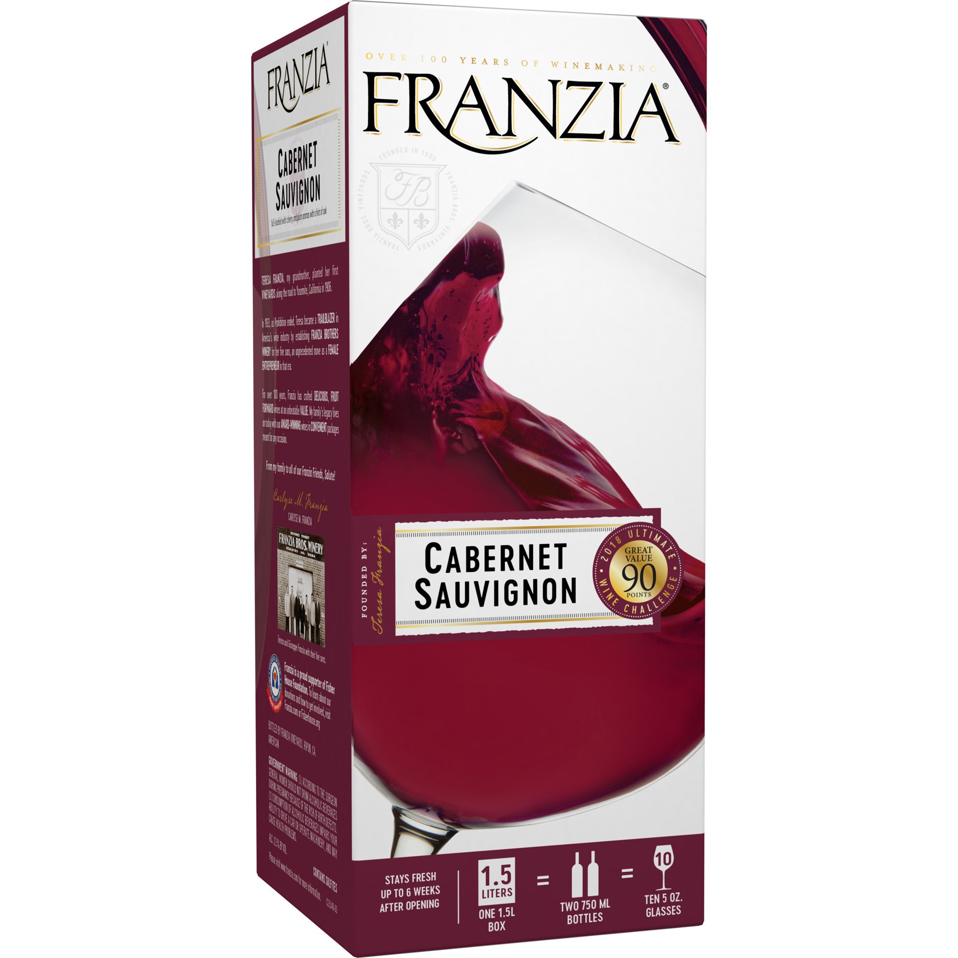 slide 1 of 4, Franzia Cabernet Sauvignon, Red Wine, Chile, 1 ct, 1.5L Box, 1.50 liter