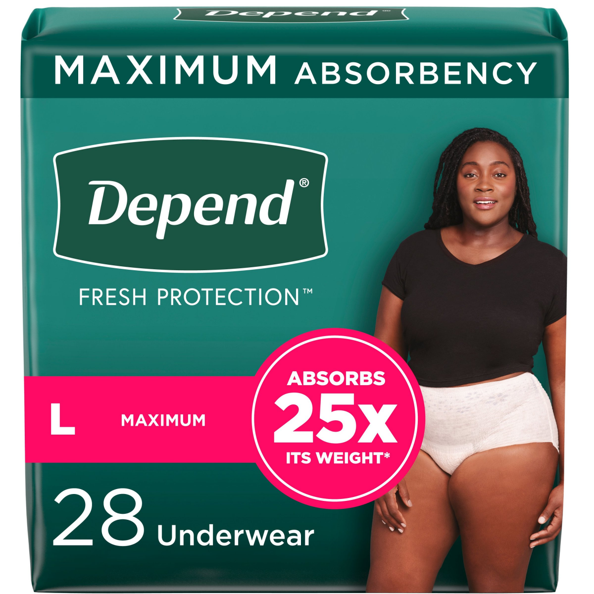 slide 1 of 5, Depend Fresh Protection Adult Incontinence & Postpartum Bladder Leak Underwear for Women, Disposable, Maximum, Large, Blush, 28 Count, 28 ct
