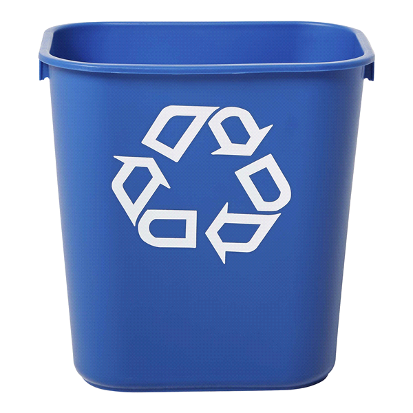 slide 1 of 1, Rubbermaid Commercial Small Deskside Recycling Container - Rectangular - Plastic - Blue, 13.625 qt