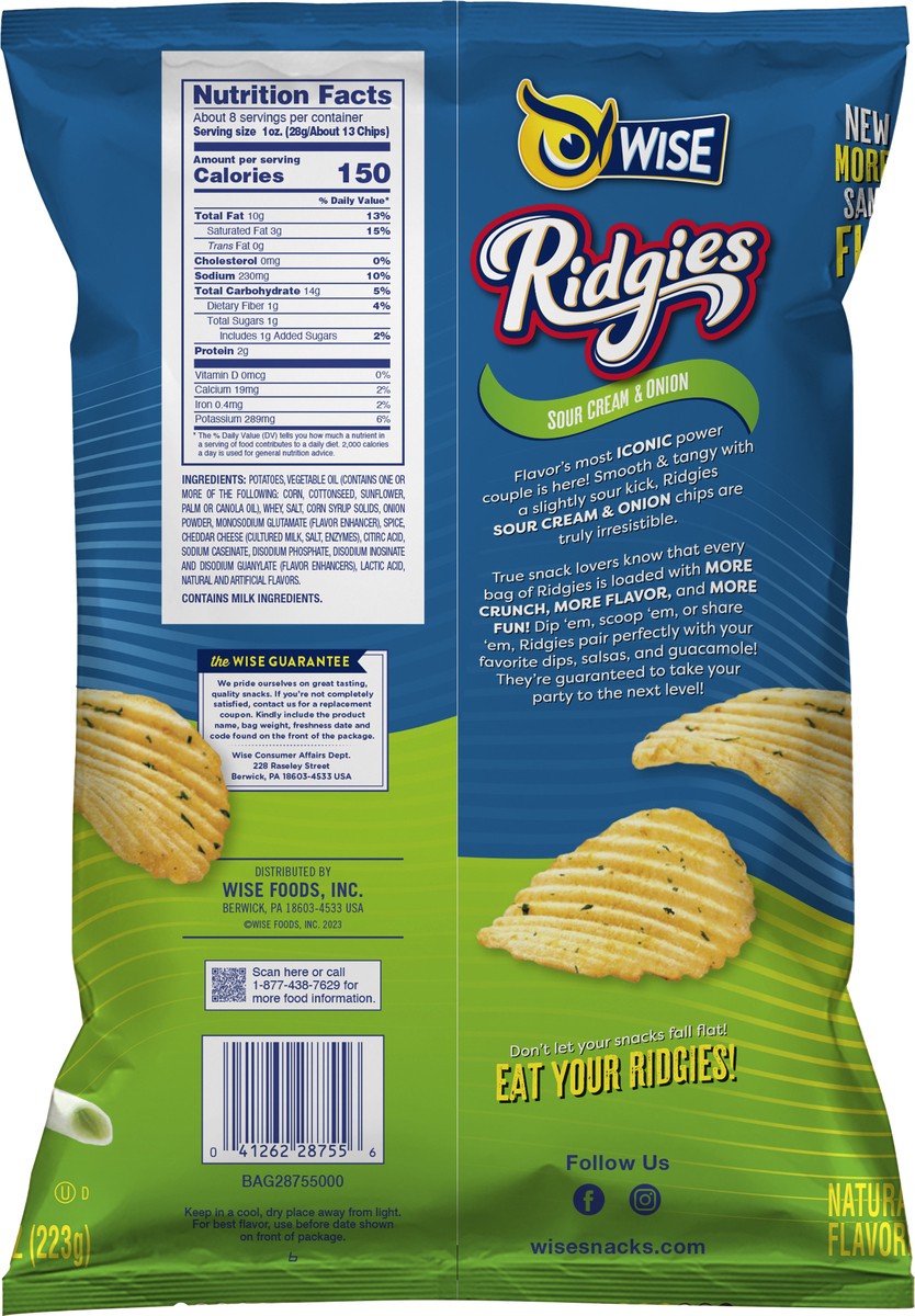 slide 3 of 3, Wise Ridgies Sour Cream Onion 7.875 OZ., 7.875 oz