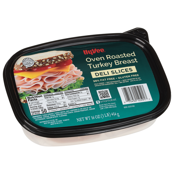 slide 1 of 1, Hy-vee Oven Roasted Turkey Breast Deli Slices, 16 oz