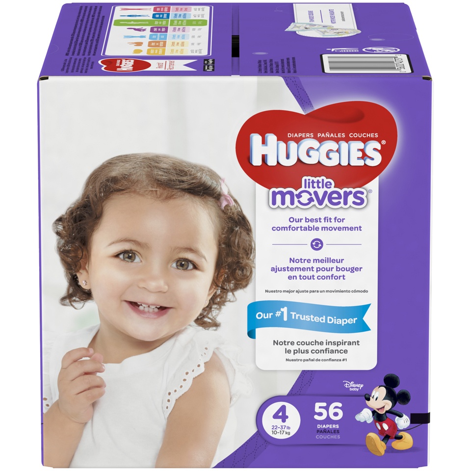 slide 1 of 1, Huggies Little Movers Diapers Size 4, 56 ct