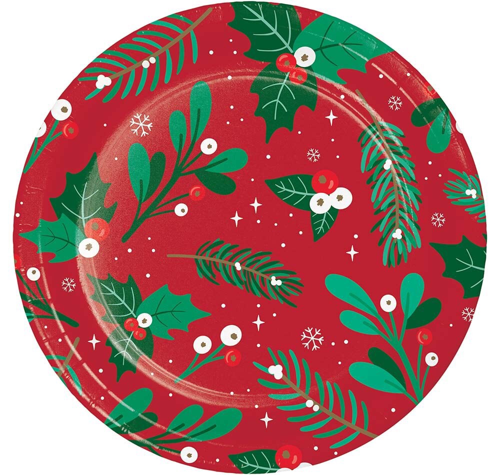 slide 2 of 2, Party Creations Holiday Greenery Lunch Plates, 8 ct
