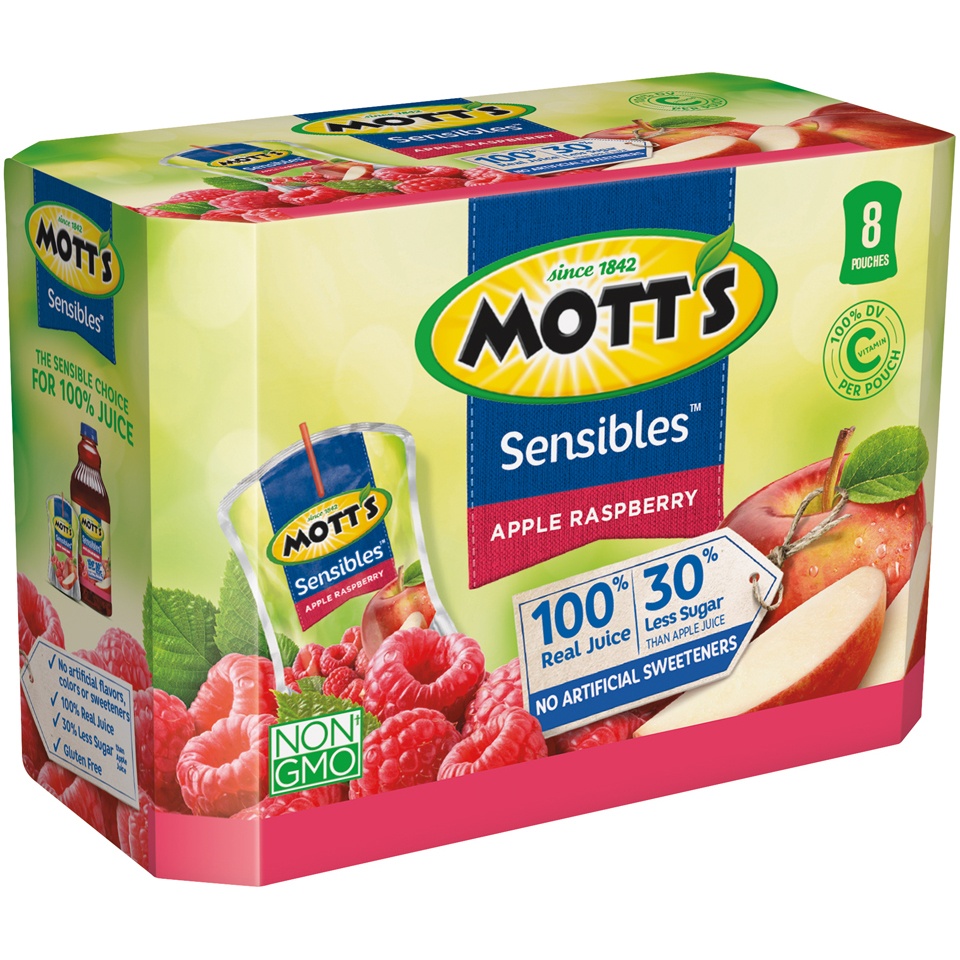 slide 2 of 4, Mott's Sensibles Apple Raspberry Juice Pouches, 8 ct; 6 fl oz