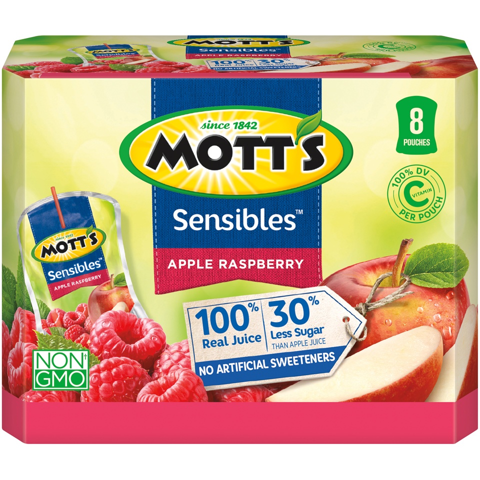 slide 1 of 4, Mott's Sensibles Apple Raspberry Juice Pouches, 8 ct; 6 fl oz