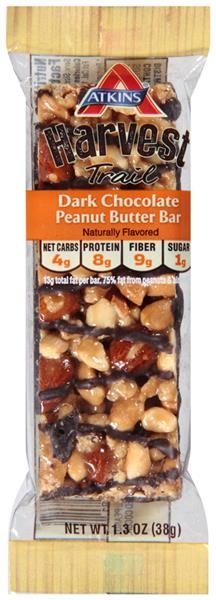 slide 1 of 1, Atkins Harvest Trail Dark Chocolate Peanut Butter Bar, 1.3 oz