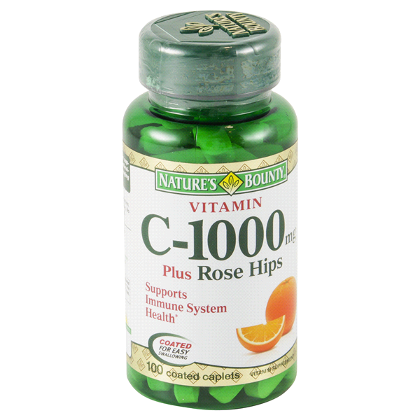 slide 1 of 9, Nature's Bounty Vitamin C-1000mcg Plus Rose Hips Coated Caplets, 100 ct