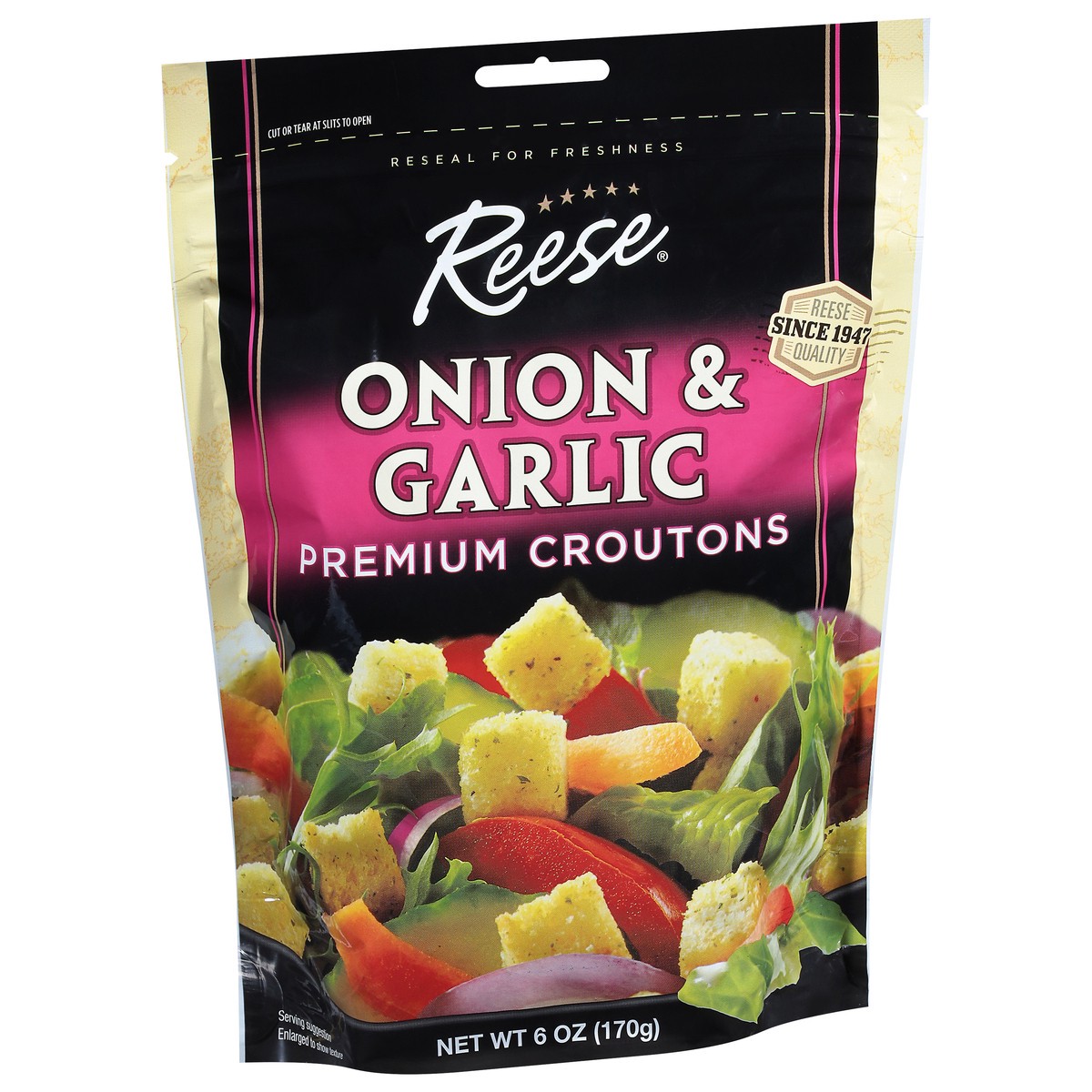 slide 2 of 9, Reese Premium Onion & Garlic Croutons 6 oz, 6 oz