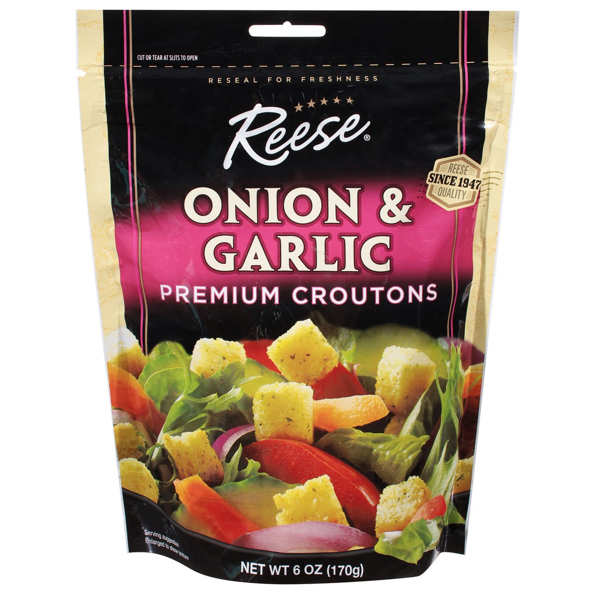 slide 1 of 9, Reese Premium Onion & Garlic Croutons 6 oz, 6 oz