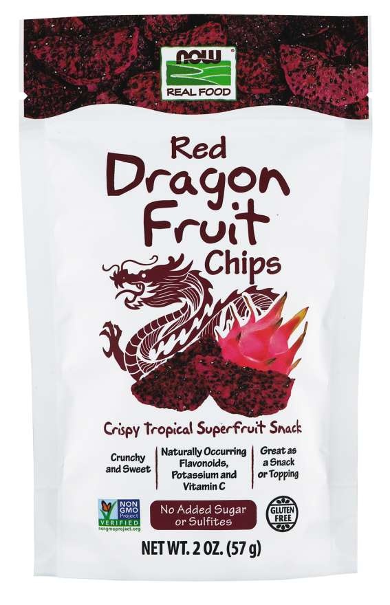 slide 1 of 1, NOW Foods, Red Dragon Fruit Chips, Dried, Crispy, Sweet, Tropical Superfruit Snack, No Added Sugar or Sulfites, 2 oz