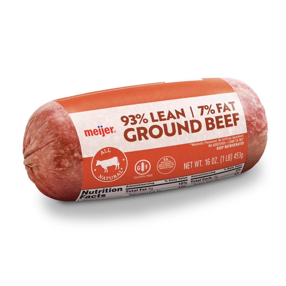 slide 5 of 9, Meijer 93/7 Ground Beef 1 LB Roll, 1 lb