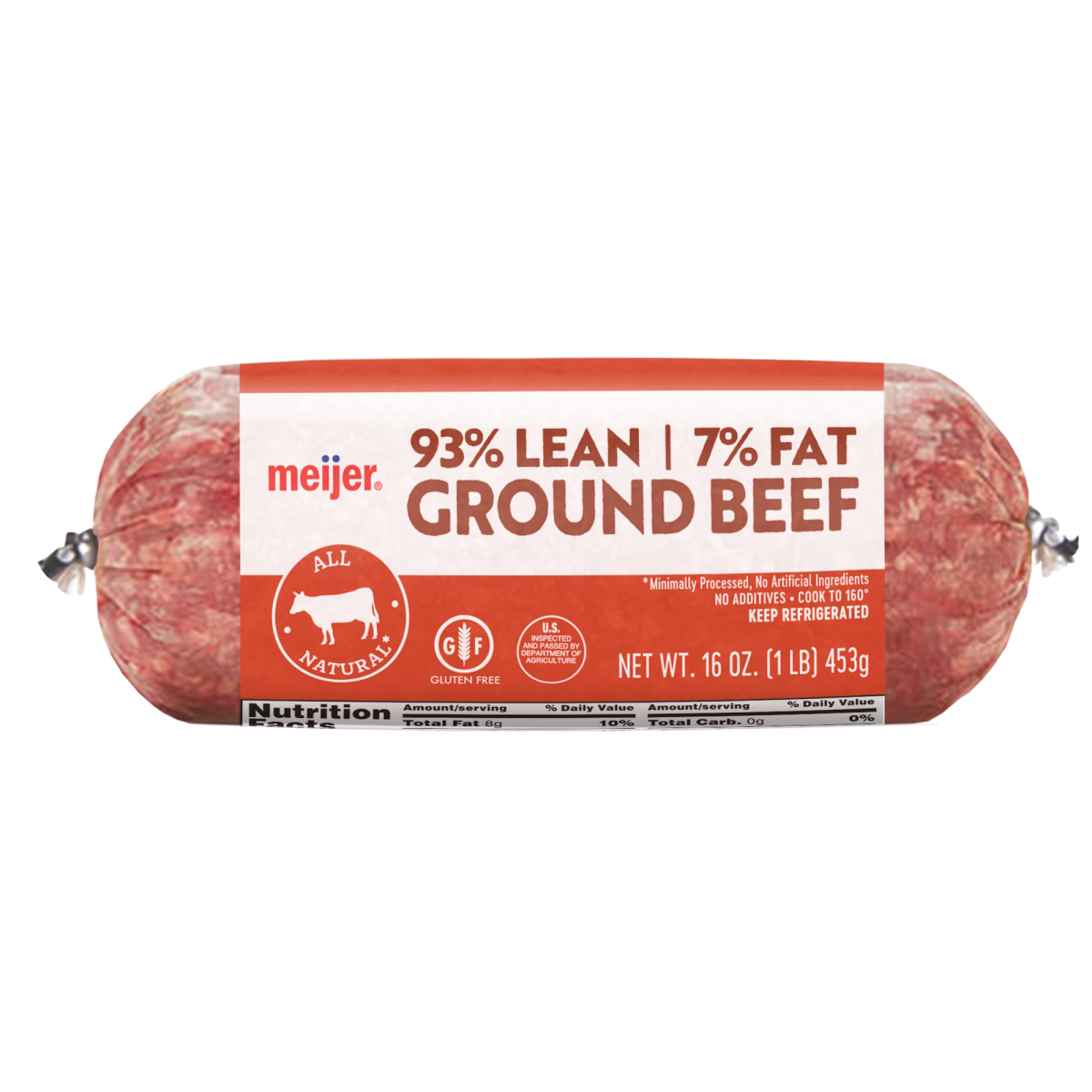slide 1 of 9, Meijer 93/7 Ground Beef 1 LB Roll, 1 lb