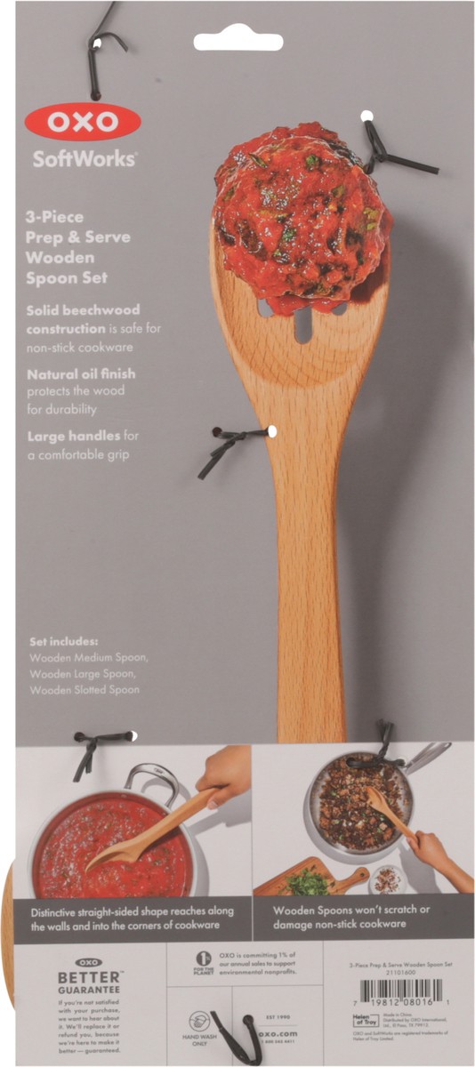 slide 11 of 11, OXO Softworks Wooden 3-Piece Prep & Serve Spoon Set 3 ea, 3 ct