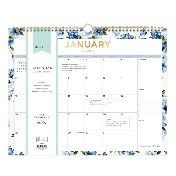 slide 2 of 2, Blue Sky Wall Calendar Dd Les Fleurs - 11X8.75 Ry25 Monthly Safety Wirebound -, 1 ct