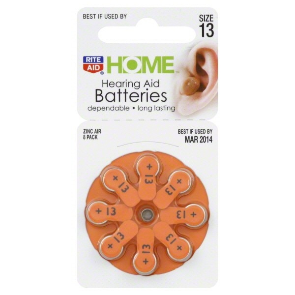 slide 1 of 1, Rite Aid Home Hearing Aid Batteries, Size 13, 8 ct