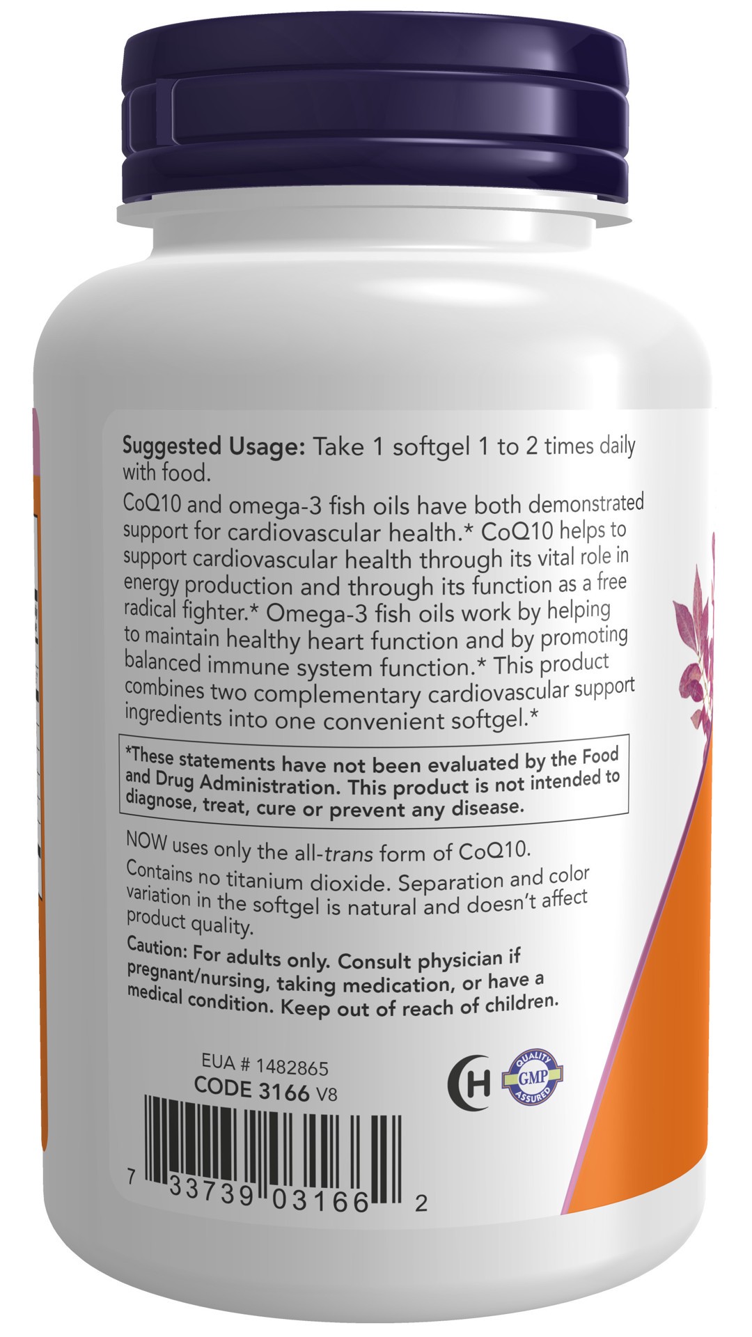 slide 3 of 4, NOW CoQ10 60 mg with Omega-3 Fish Oil - 120 Softgels, 120 ct