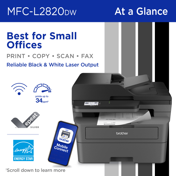 slide 3 of 8, Brother Mfc-L2820Dw Compact Wireless Laser Monochrome All-In-One Printer, 1 ct