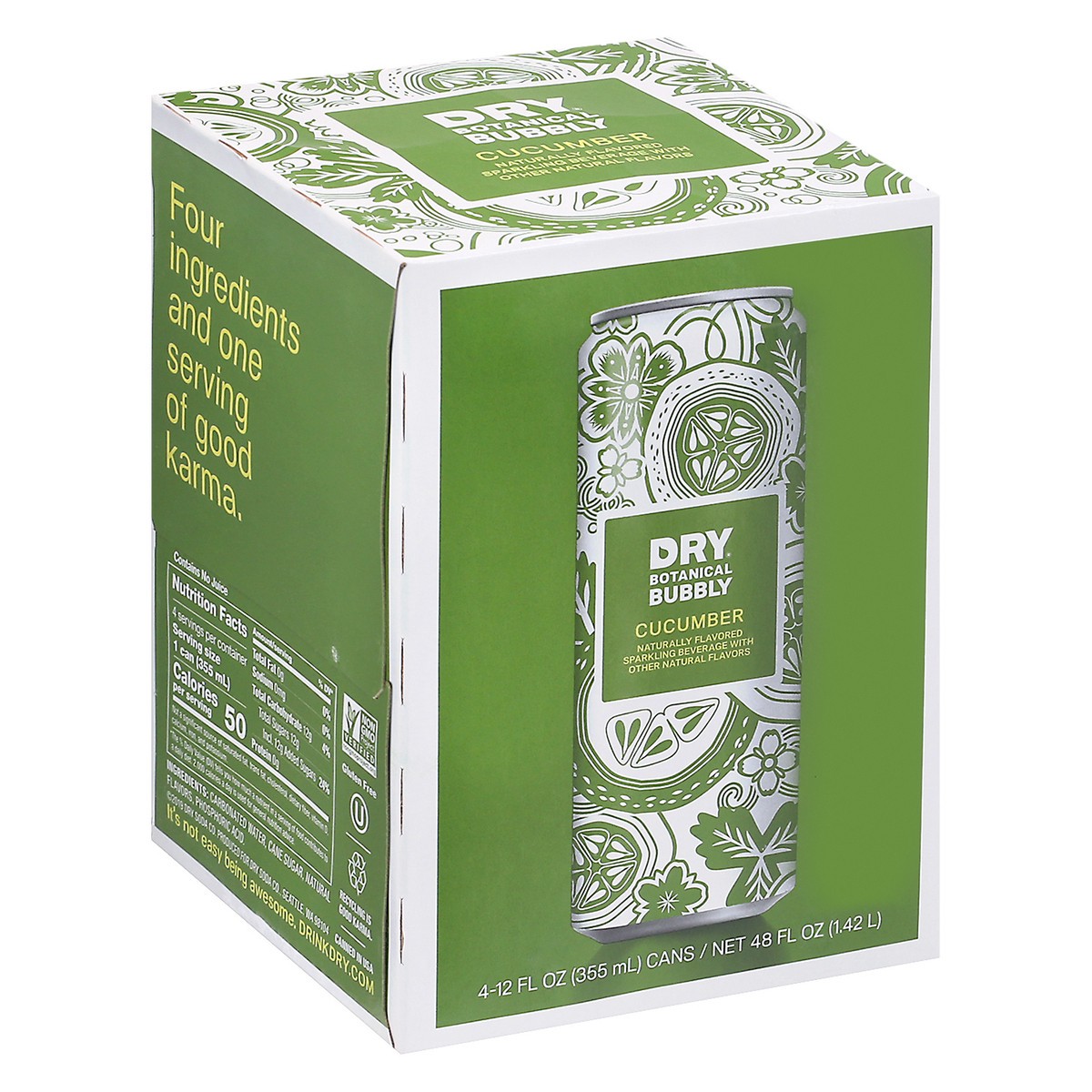 slide 14 of 14, DRY Botanical Bubbly Cucumber Sparkling Beverage 4 - 12 fl oz Cans, 4 ct