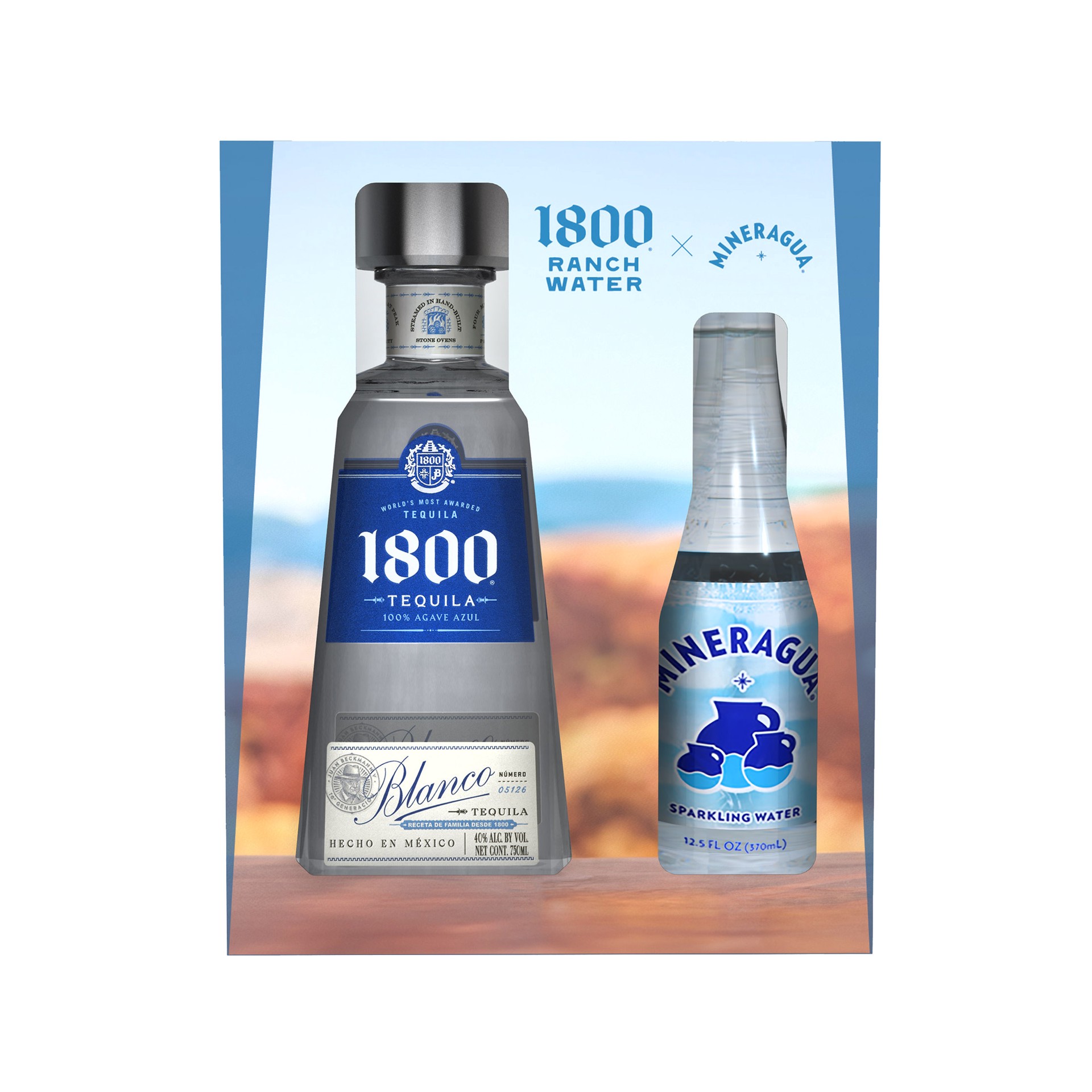 slide 7 of 10, 1800 Tequila Blanco with Mineragua 70 Proof (750 ml), 750 ml