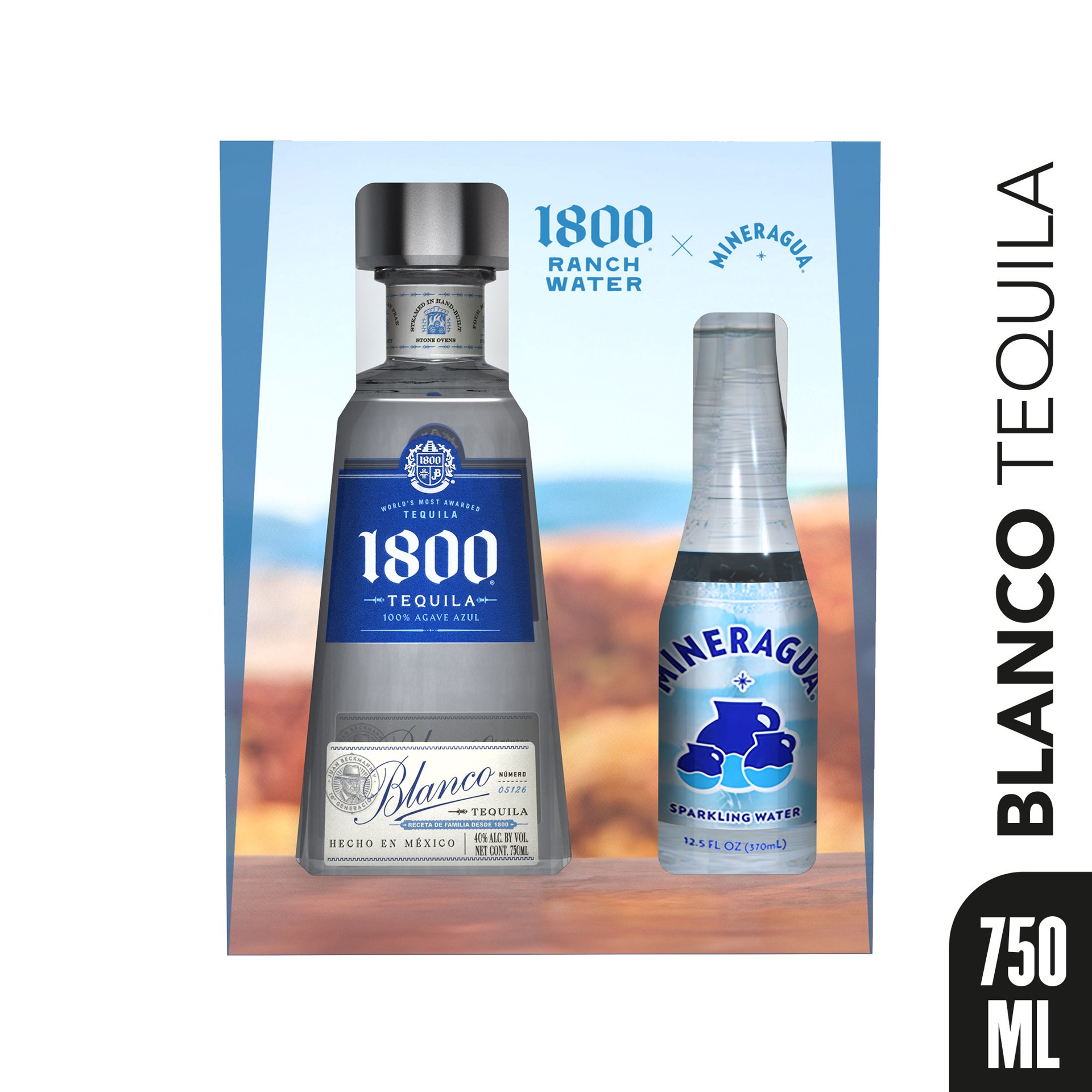 slide 1 of 10, 1800 Tequila Blanco with Mineragua 70 Proof (750 ml), 750 ml