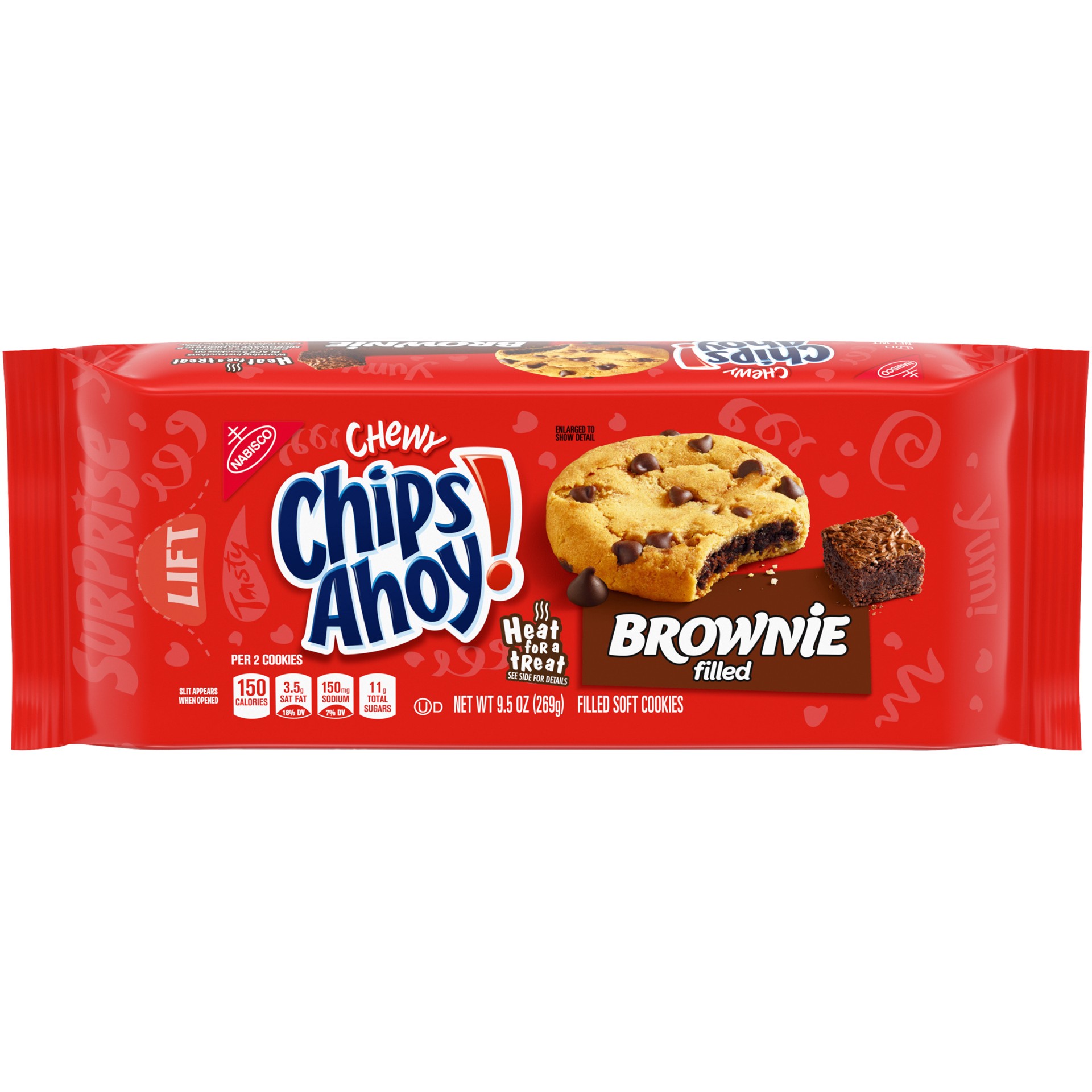 slide 1 of 5, CHIPS AHOY! Chewy Brownie Filled Chocolate Chip Cookies, 9.5 oz, 0.59 lb