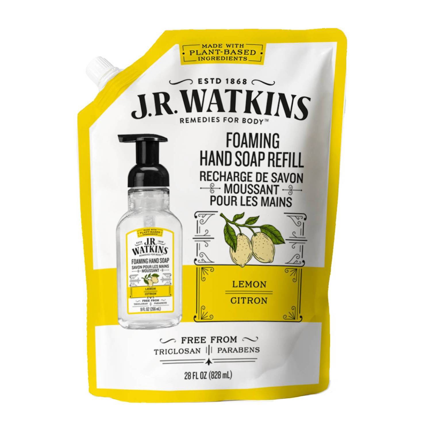 slide 1 of 9, J.R. Watkins Lemon Foaming Hand Soap Refill, 28 oz