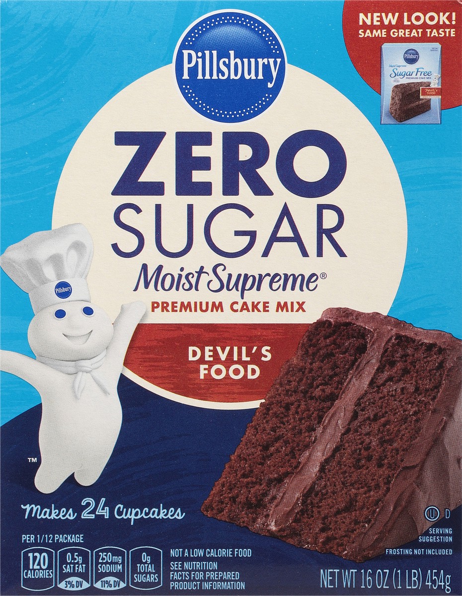 slide 5 of 12, Pillsbury Moist Supreme Premium Zero Sugar Devil's Food Cake Mix 16 oz, 16 oz