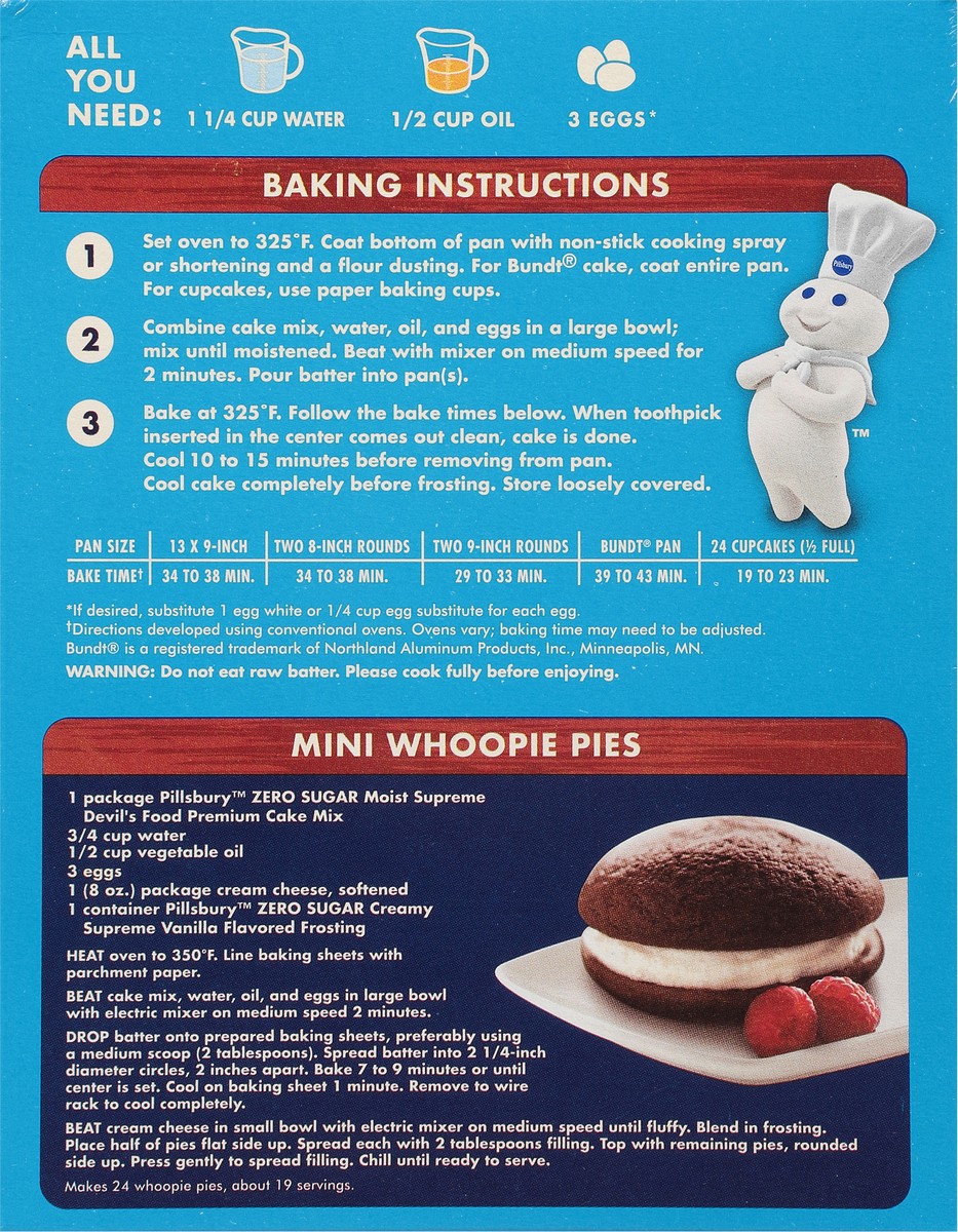 slide 9 of 12, Pillsbury Moist Supreme Premium Zero Sugar Devil's Food Cake Mix 16 oz, 16 oz