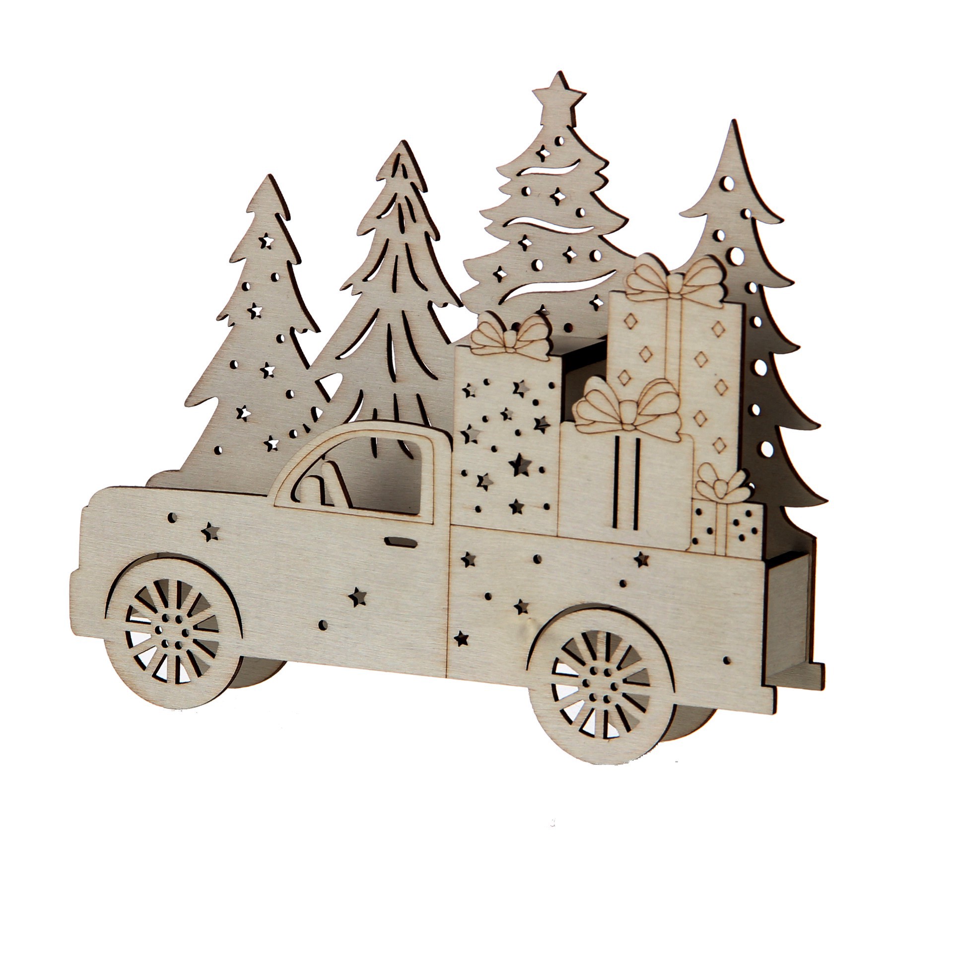 slide 3 of 3, 7" Truck With Presents Led Diy Wood Decor By Make Market, 7 in