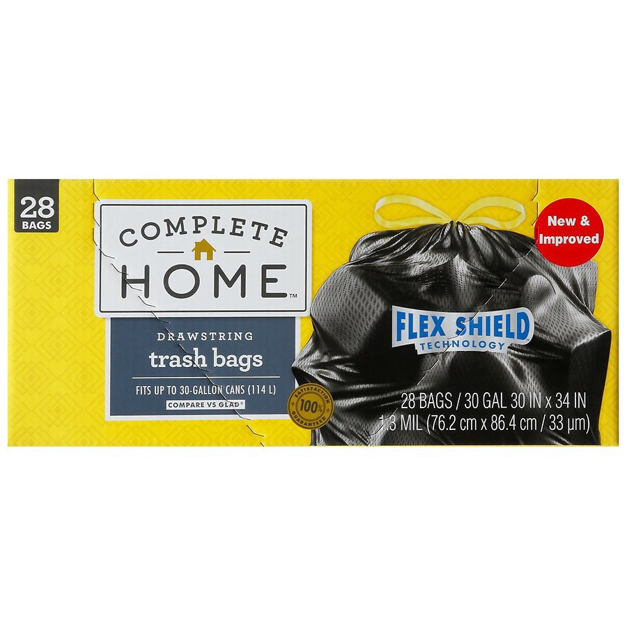 slide 2 of 2, Complete Home Drawstring Trash Bags Flex Shield, 28 ct