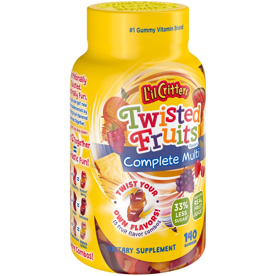 slide 3 of 4, L'il Critters Twisted Fruits Complete Multi Dietary Supplement Gummies, 140 ct