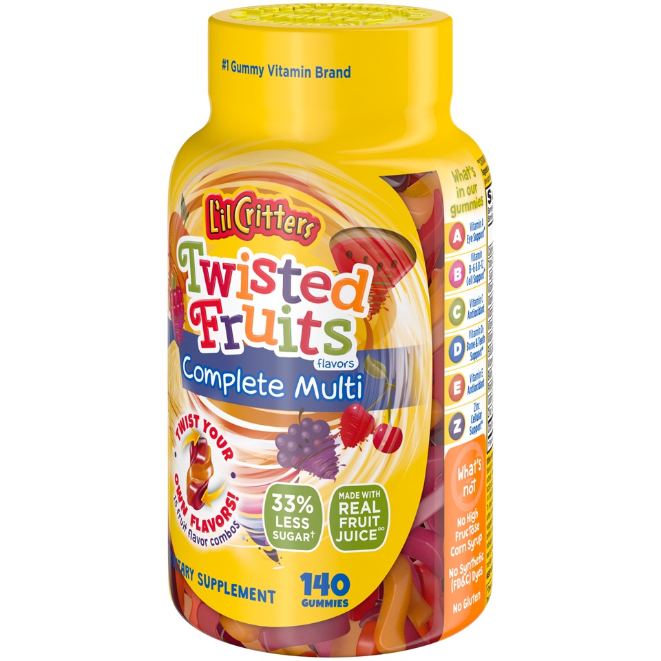 slide 4 of 4, L'il Critters Twisted Fruits Complete Multi Dietary Supplement Gummies, 140 ct