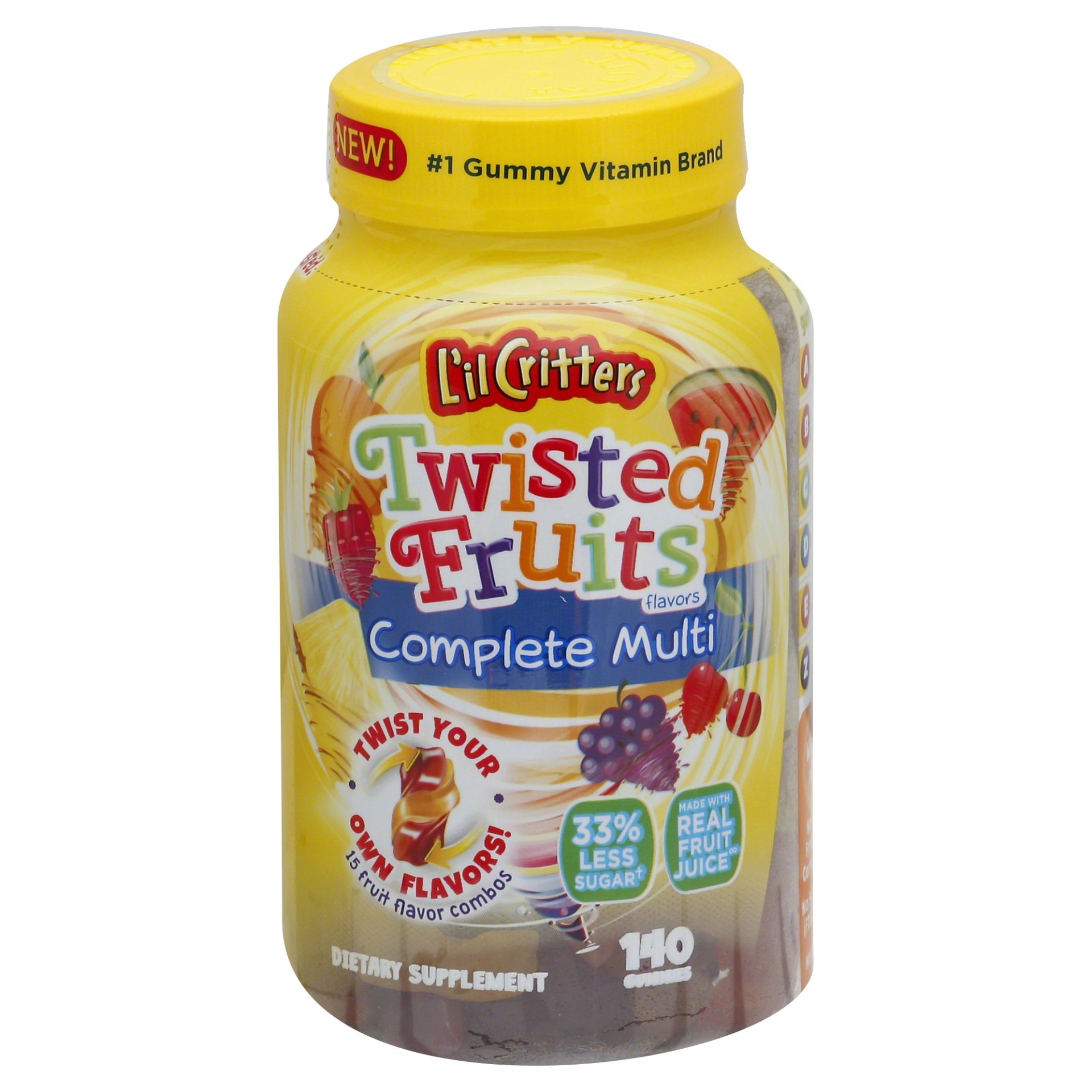 slide 1 of 4, L'il Critters Twisted Fruits Complete Multi Dietary Supplement Gummies, 140 ct