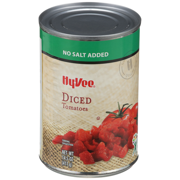 slide 1 of 1, Hy-vee No Salt Added Diced Tomatoes, 14.5 oz