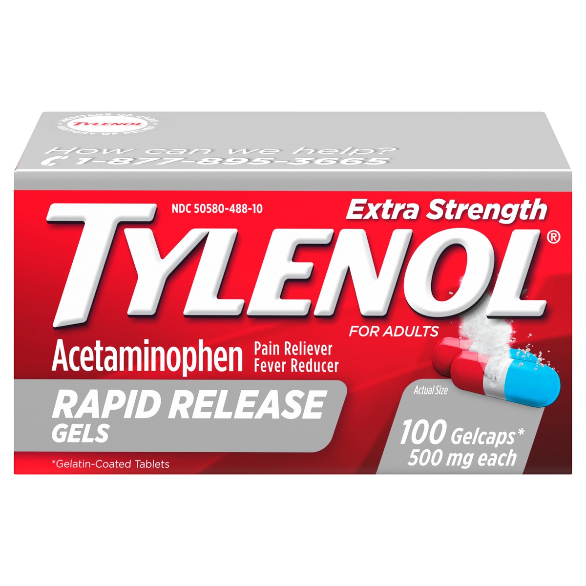 slide 1 of 5, Tylenol Extra Strength Rapid Release Gelcaps, 100 ct