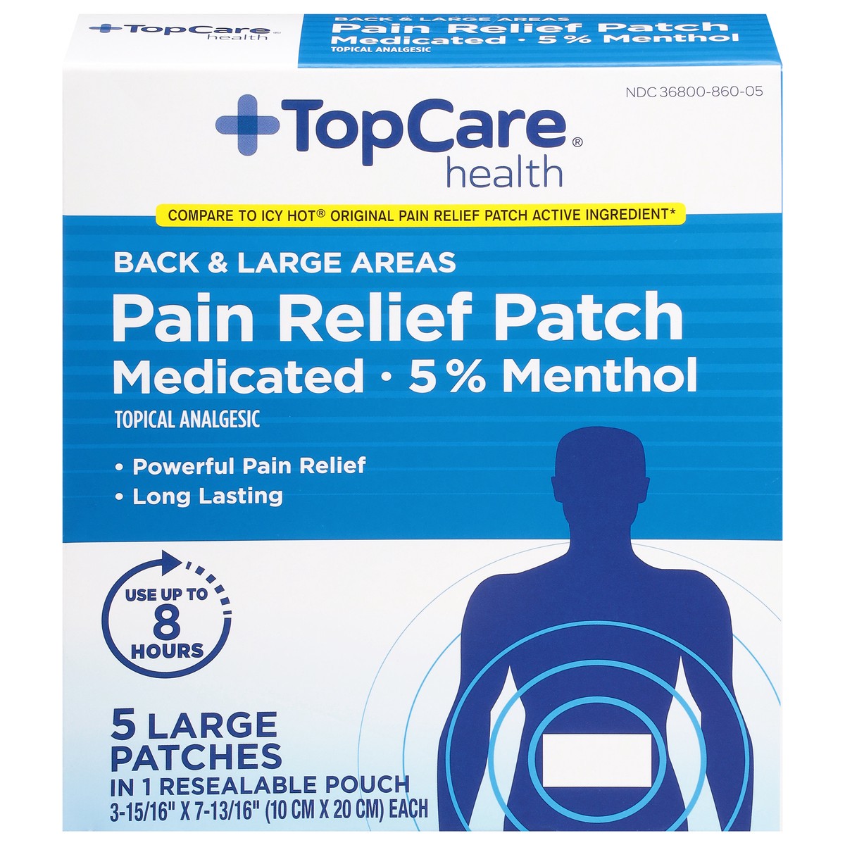 slide 1 of 10, TopCare Large Medicated Pain Relief Patch, 5 ct